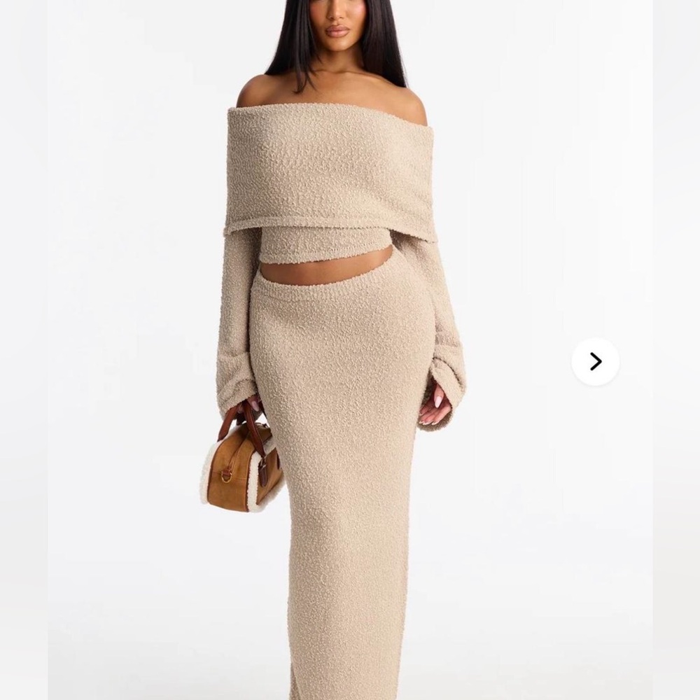 Fashion Nova Double Date Off Shoulder Sweater Maxi Skirt Set